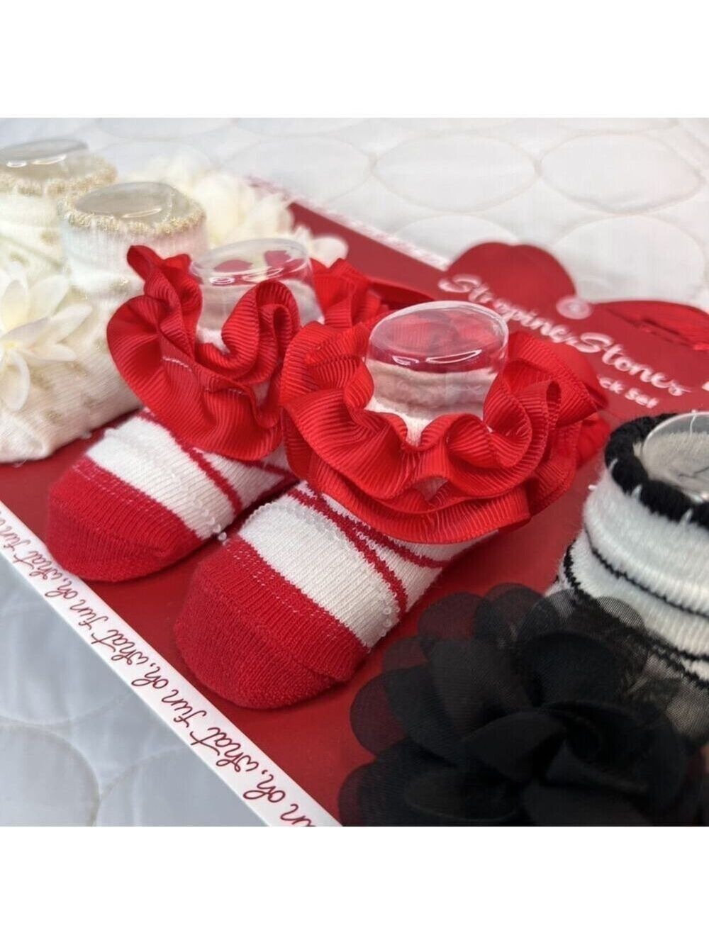 Baby Holiday Socks & Headwraps Girls Gift Set Size 0/6m Christmas Soft Headbands - Picture 4 of 8